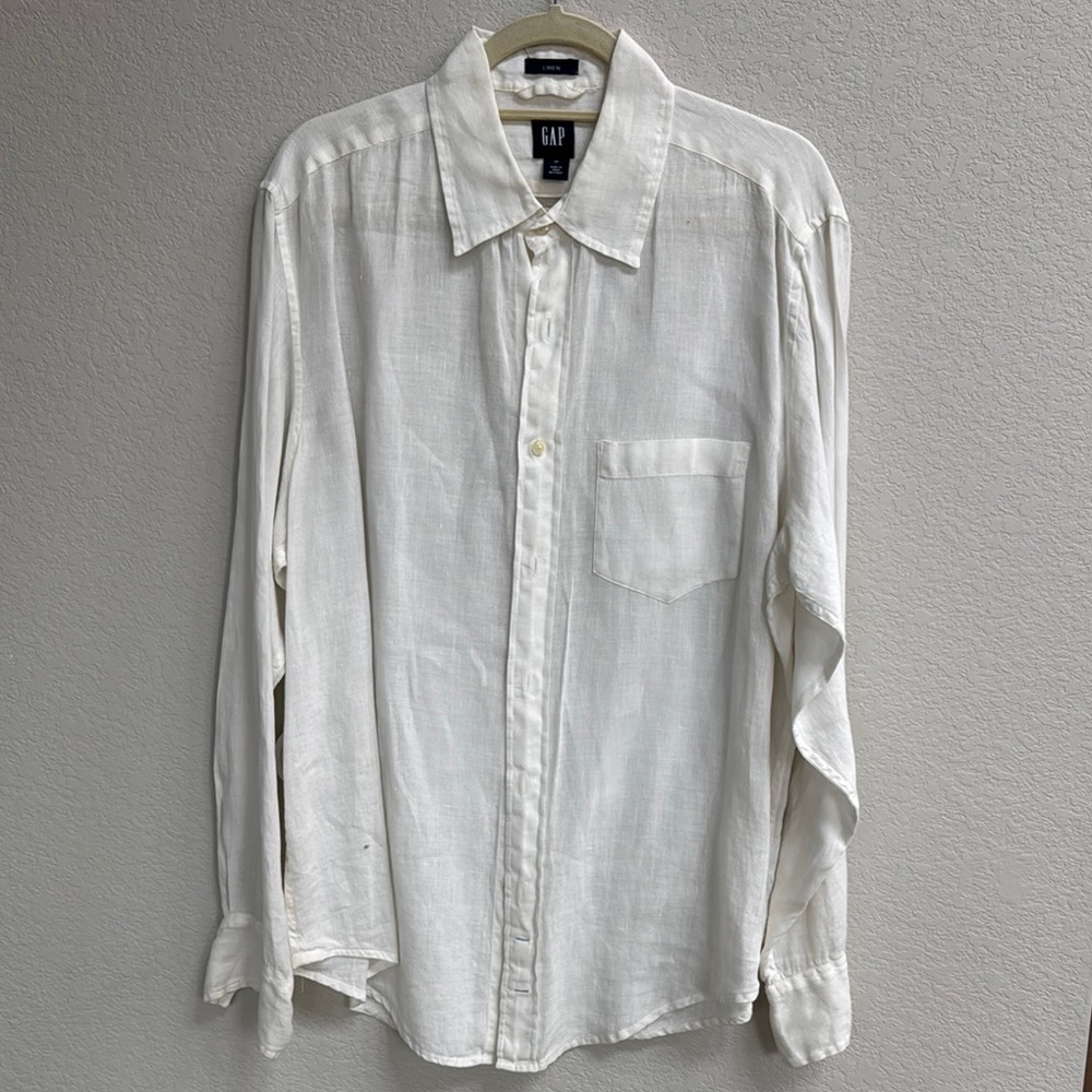 GAP Men's Classic White linen Button Down Shirt